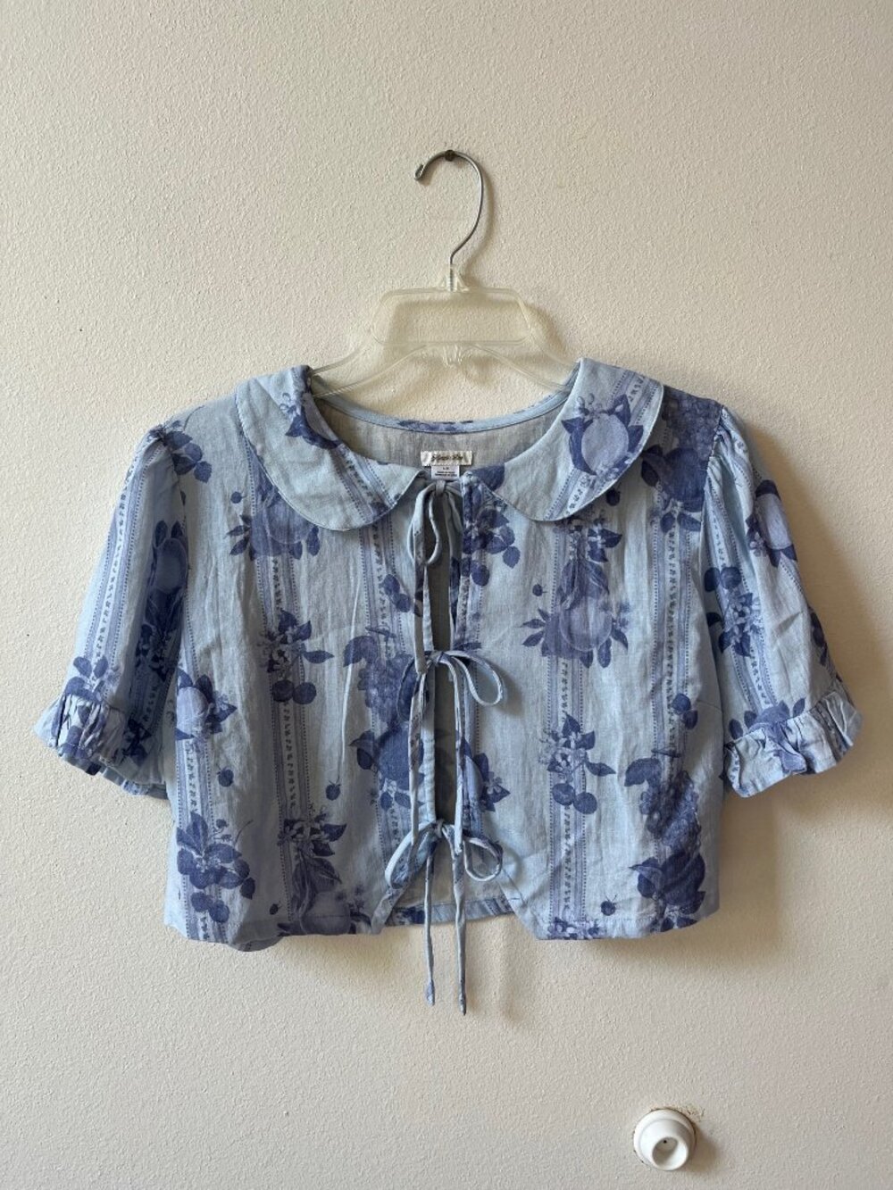 Kimchi Blue Cropped Cardigan Front Tie Crop Top Blouse Linen Blend Large